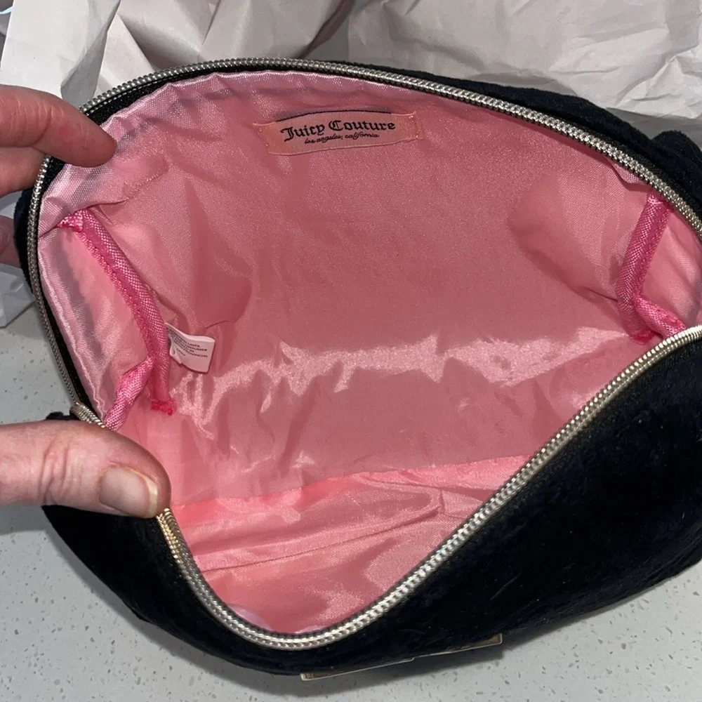 Juicy Couture Black Velour Cosmetics Bag with Lotion Bottle. New with Tags